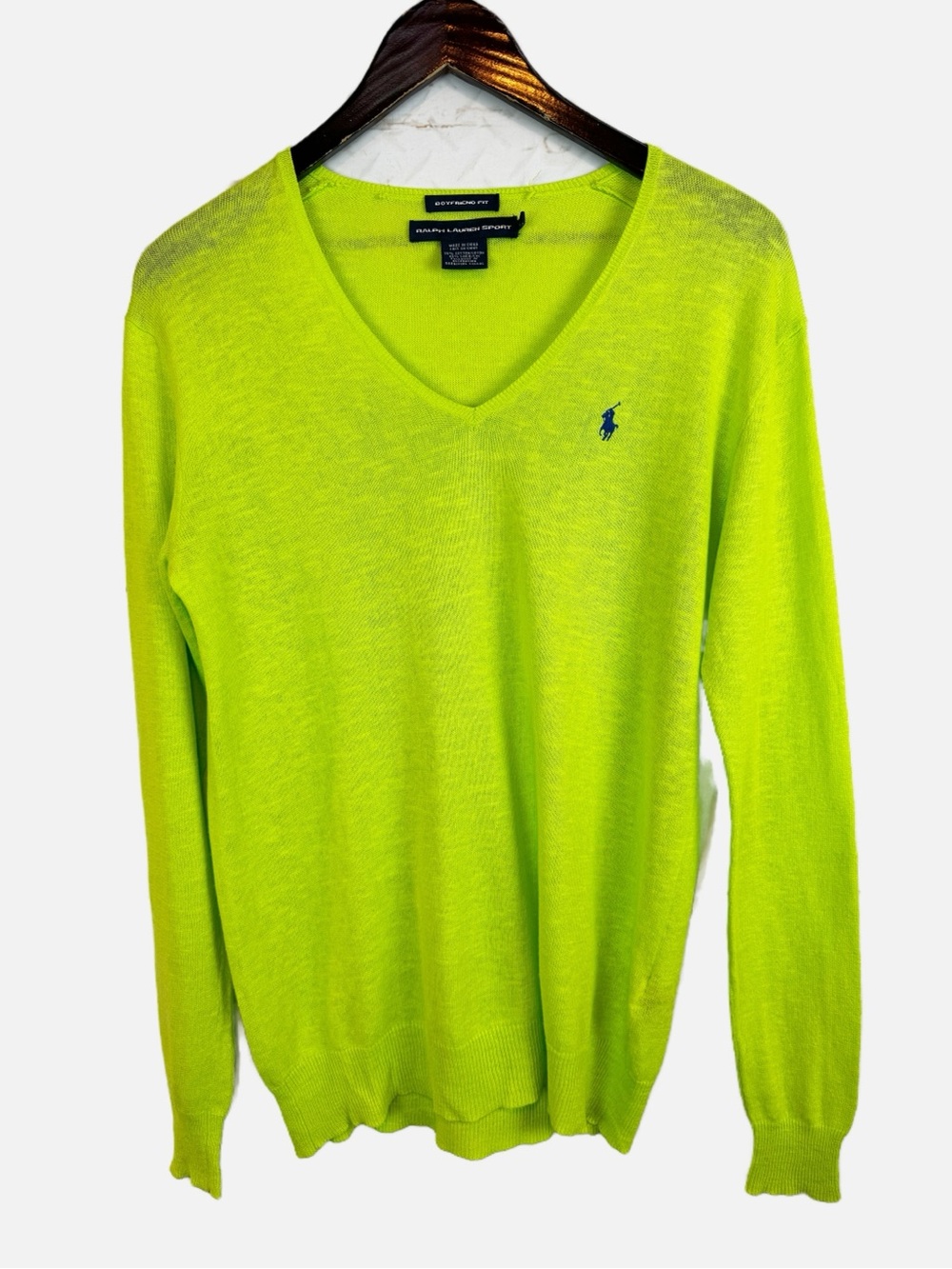 Ralph Lauren Sport | Boyfriend Fit Cotton Linen Blend V-Neck Sweater, S